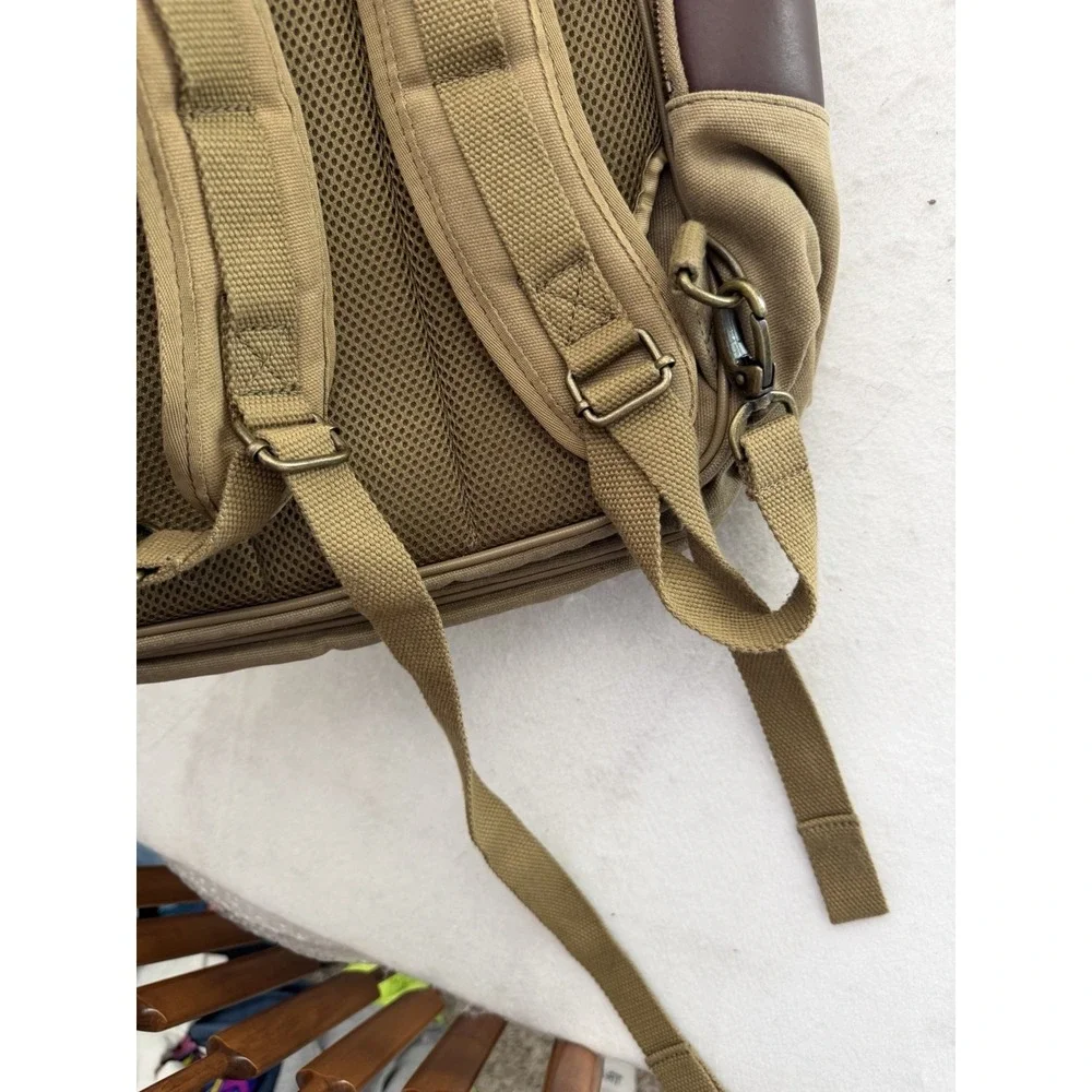 Vintage Bob Timberlake Canvas Leather Backpack Messenger Bag Khaki Brown